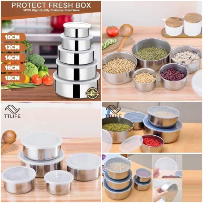 5 Pcs Multifunctional Stainless Steel Protect Fresh Box With Lid